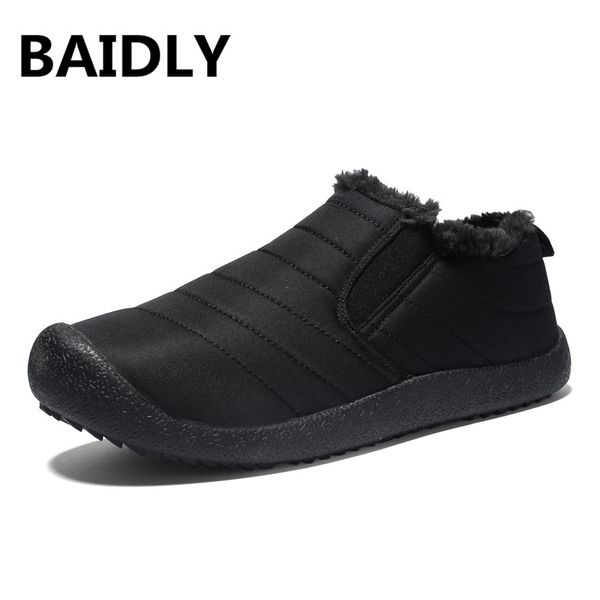 

baidly autumn winter casual snow boots men waterproof ankle boots flat slip-resistant fashion man winter shoes big size 48, Black