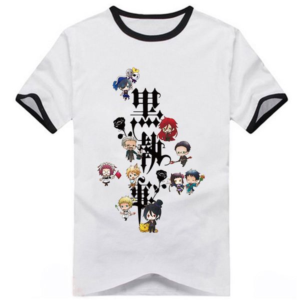 

t-shirt black butler role ciel phantomhive and sebastianÂ·michaelis tshirt anime color print t-shirt summer short sleeve tee, White;black