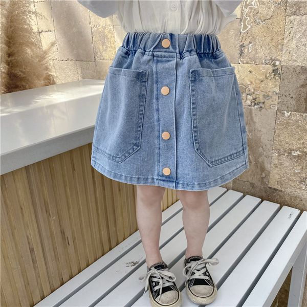 

girls denim skirt 2020 korean children's girls summer new denim skirts kids big pocket cowboy skirt baby solid skirts 2-7y
