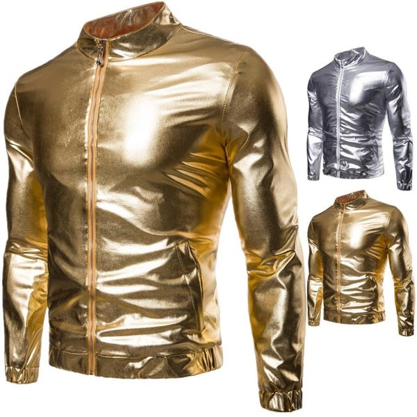 

2019 autumn and winter trend men's nightclub bright color silver gold colors men jackets chamarras para hombre men coat, Black;brown