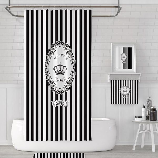 

черно-белая полосатая корона ванная комната душевая занавеска набор перфорированных водонепроницаемый плесень устойчивостью утолщение ванная