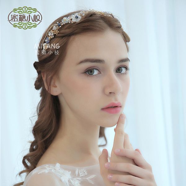 

wedding party beaded pearl gift woman lady diamond flower leaf hair jewelry for bride acting initiation graduation yy-101, Slivery;golden