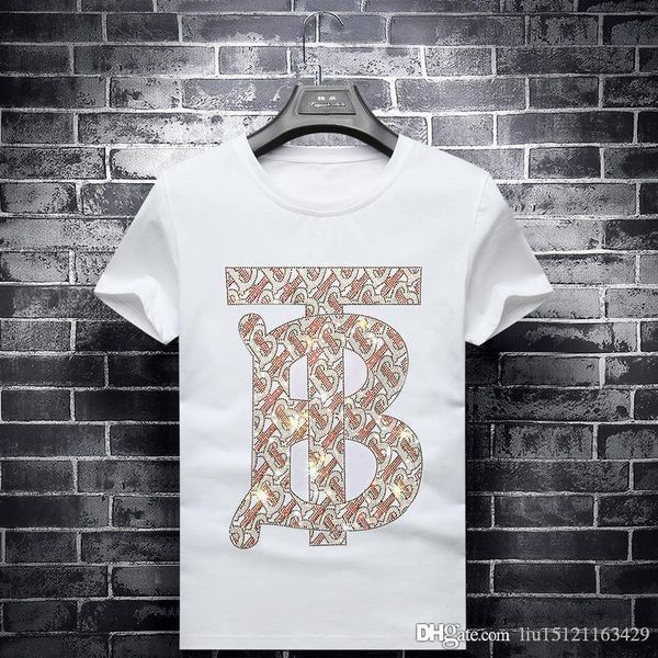 

2020 summer men's national tide brand rhinestone t-shirt short sleeve men's round neck half sleeve mens designer t shirts, White;black