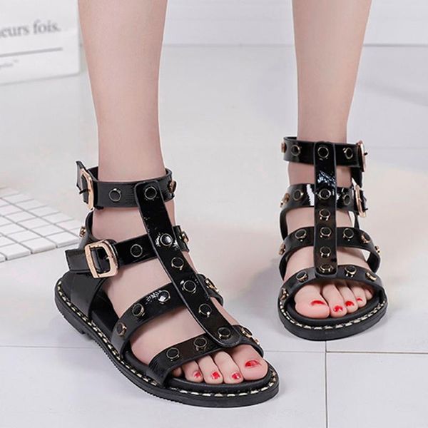 

sagace gladiator sandals women flat block buckle peep toe summer rivet flat shopping ladies walking shoes platform black may29