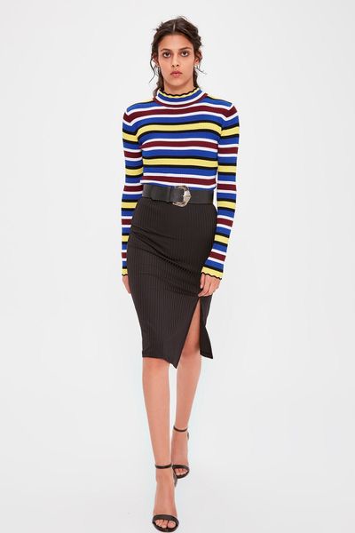 

trendyol black slash detailed knitted skirt twoaw20et0460