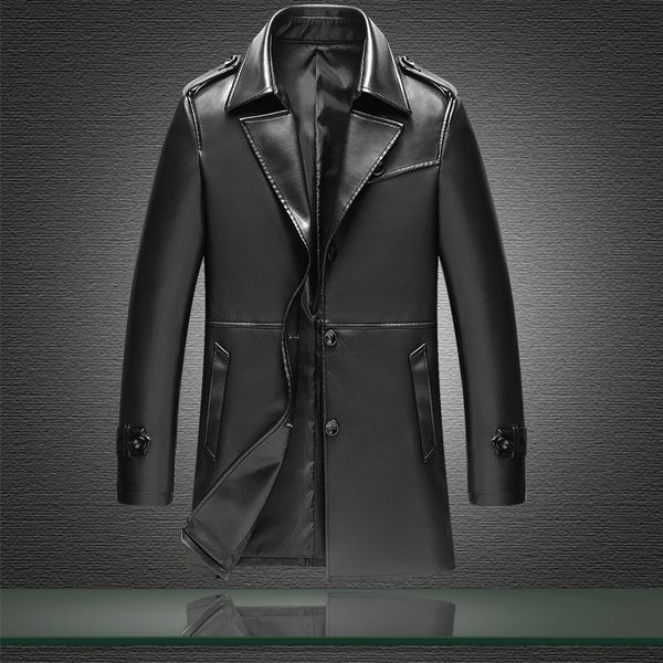 

2019 new high-grade motorcycle leather jacket genuine turn-down collar classic biker jacket slim biking riding 80s coat, Black