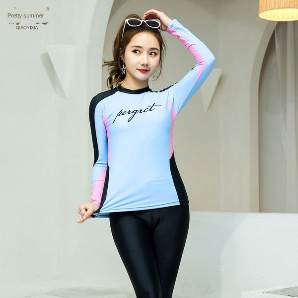 

long-sleeved sun-proof body-shaping beach surfing shallow swimming swimsuit split two-piece sports casual swimsuit, White;black