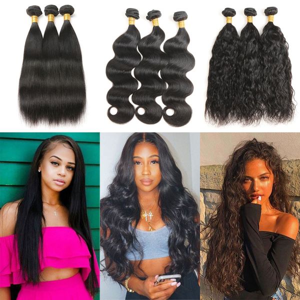 

оптовая 10 шт. бразильские пучки человеческих волос прямой объемной волны странный вьющиеся реми человеческих волос 1 кг плетение, Black