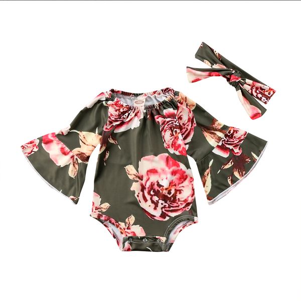 

Newborn Baby Infant Toddler Girl Romper Long Flare Sleeve Jumpsuit Summer Playsuit Headband 2pcs Casual Outfits Baby Clothes New