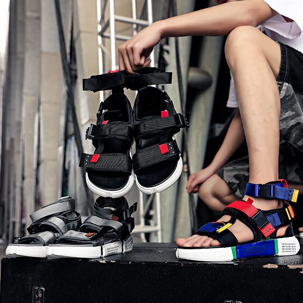 

2019 men sandals gladiator beach men shoe male slippers fashion flat flip flops outdoor sandalia big size, Black