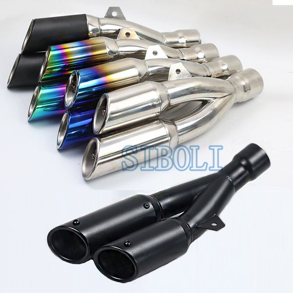 

motorcycle exhaust pipe muffler escape moto black double hole for ninja 300 er6n aprilia rsv4 fit most sportster ak236