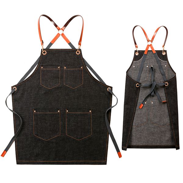 

denim apron printing shop barista restaurant baking drawing overalls custom logo