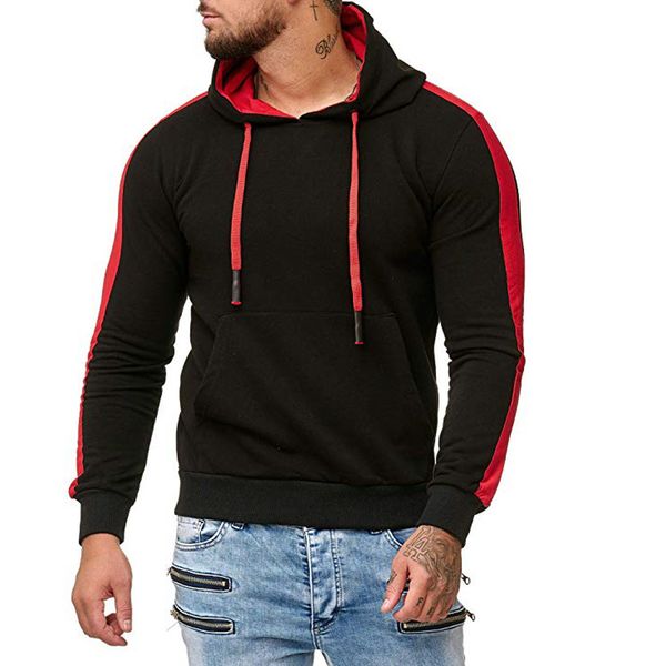 

men sweatshirt hoodies striped thicken clothes autumn winter sweatshirt men hip streetwear slim fitness man hoody pullover, Black