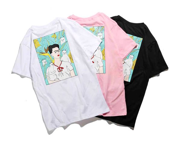 

2020 / ripndips роскошные европейские дизайнерские футболки круглый вырез характер кошка печатная футболка удобная повседневная качественная, White;black