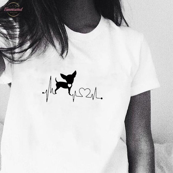 

heartbeat чихуахуа любители собак хлопок футболка heartbeat paw 100% хлопок собаки тенниска для женщин с коротким рукавом хлопок топ тройник, White