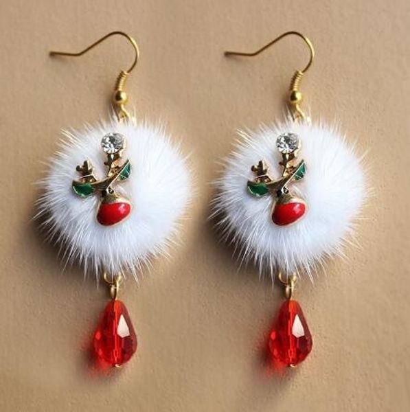 Moda de Santa Elk bonitos da bola branca de lã vermelha cristal brincos de pingente de presente de Natal do sexo feminino jóias de Natal Moda Brincos GB1368