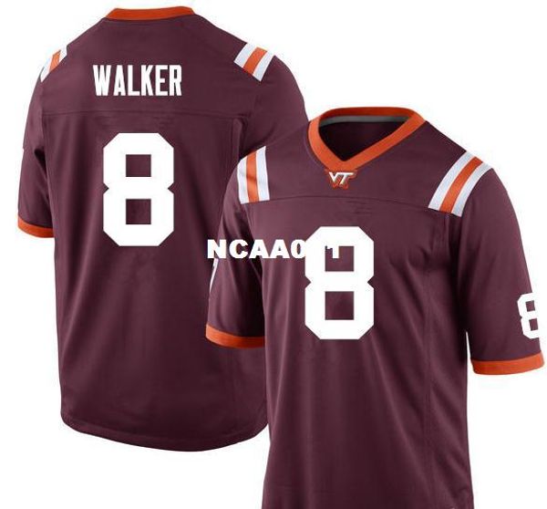 

men virginia tech hokies ricky walker #8 real full embroidery college jersey size s-4xl or custom any name or number jersey, Black;red