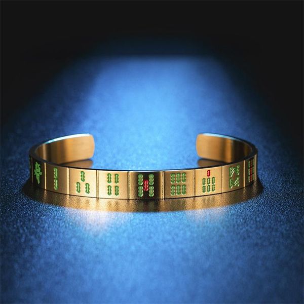 

stainless steel chinese mahjong bangles bracelet women men entertainment leisure transfer lucky cuff bracelet fashion jewelry, Black