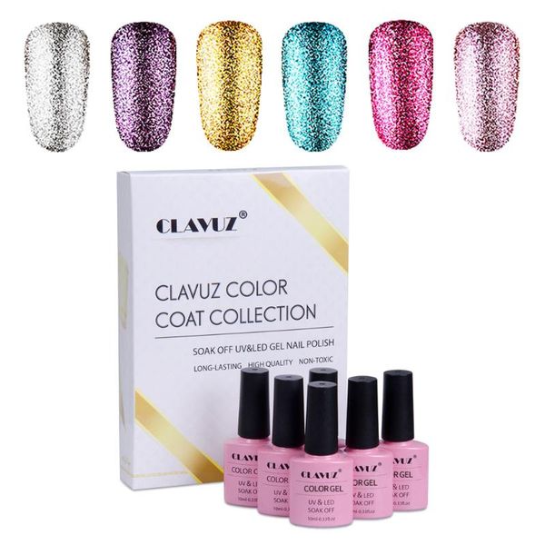 

nail art kits clavuz 6pcs/kit 8ml gillter uv gel polish lacquer manicure semi permanent need led lamp for varnish sets