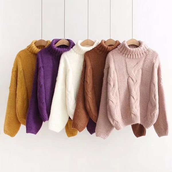 

women's twisted sweater turtleneck knitted pullovers jersey pink yellow long sleeve female winter warm women sweaters jumper, White;black