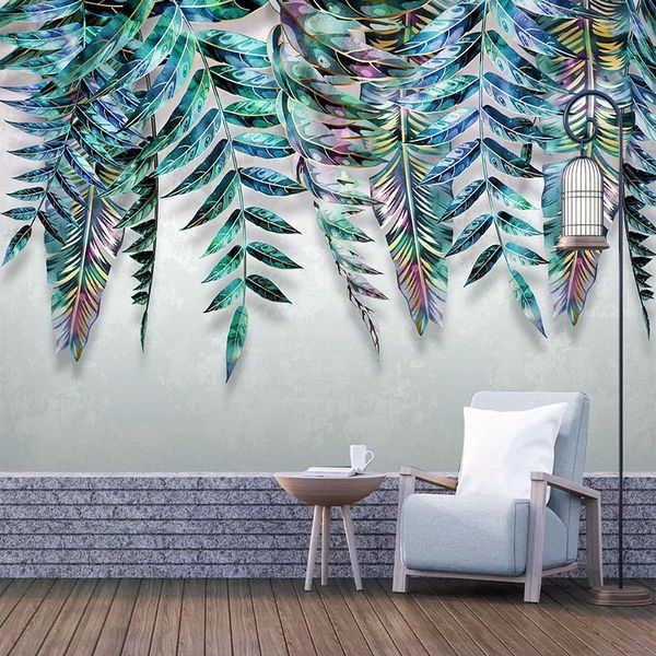 

wallpapers custom mural wallpaper modern light tropical plant leaves wall painting livng room bedroom dining fresco papers