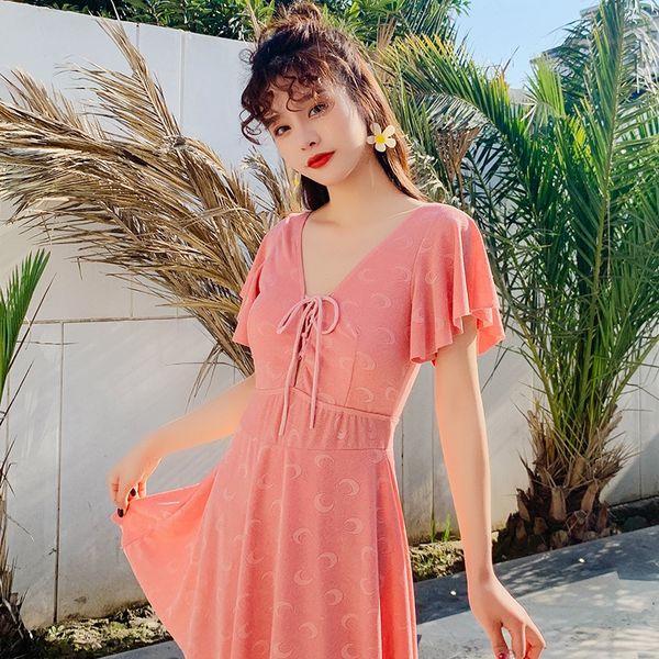 

2020 one-piece fairy fan ins face-to-face skinny belly-covering skirt spring swimsuit swimsuit, White;black