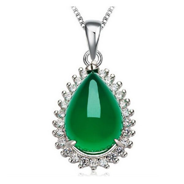 

sterling 925 silver women's necklace green corundum pendants jade medulla turquoise agate emerald collarbone jewelry color jade
