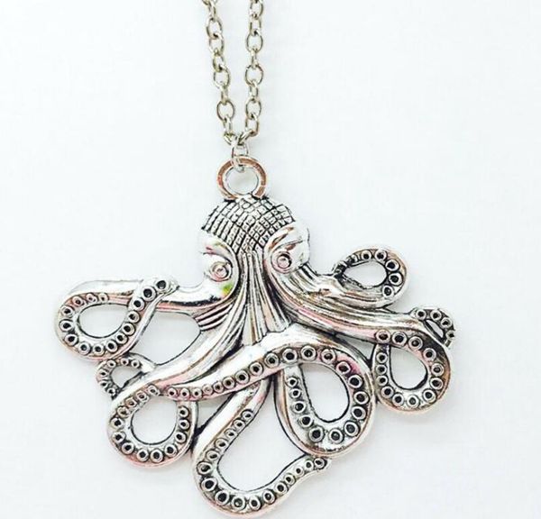 

древний серебро бронза octopus ожерелье шарма стимпанк nautical squid kraken pirate креативный дизайнер ожерелье мужчин женщина ювелирных из, Silver