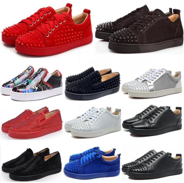 

new 2019 designer sneakers red bottom shoe low cut suede spike luxury shoes men and women shoes party wedding crystal leather sneakers, Black