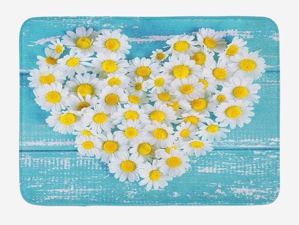 

yellow and blue doormat heart shaped daisy flowers romantic love valentine's chamomile blossoms home decor door floor mat rugs