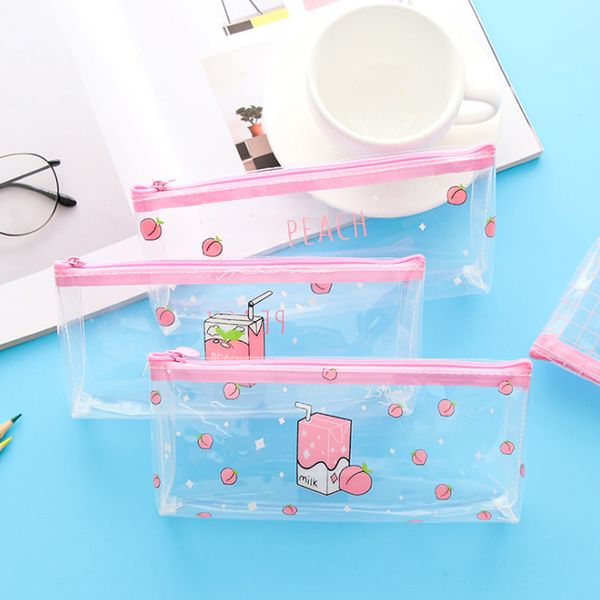 

1pcs/lot creative small fresh large capacity simple fruit transparent pencil case school supplies stationery