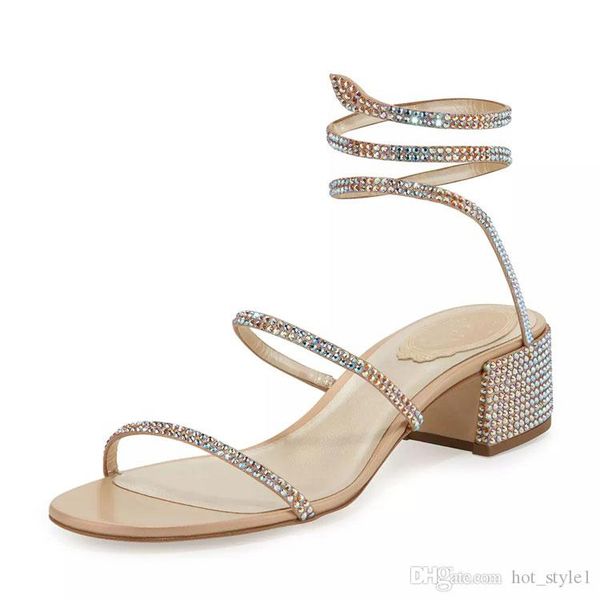 

summer women new fashion serpent-shaped medium-heeled rome shoes open toe rhinestone sandals girls slip on breathable sandals, Black