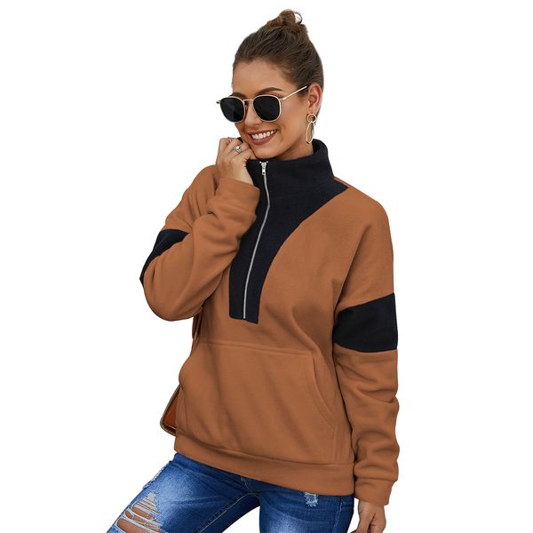 

original design new autumn and winter 2019 explosion models hit the color stitching long-sleeved sweater coat female, Black