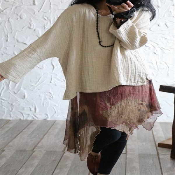 

autumn is an exception without reminiscing the old literary style simple loose casual versatile pullover linen women's shirt, White