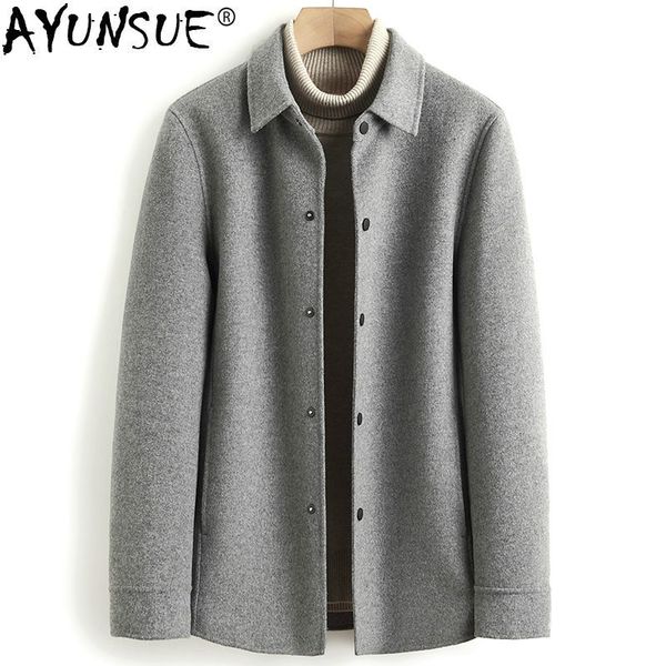 

ayunsue 2019 new wool coat men spring autumn casual double-sided wool jacket coats for men overcoat erkek mont 4989 kj3620, Black