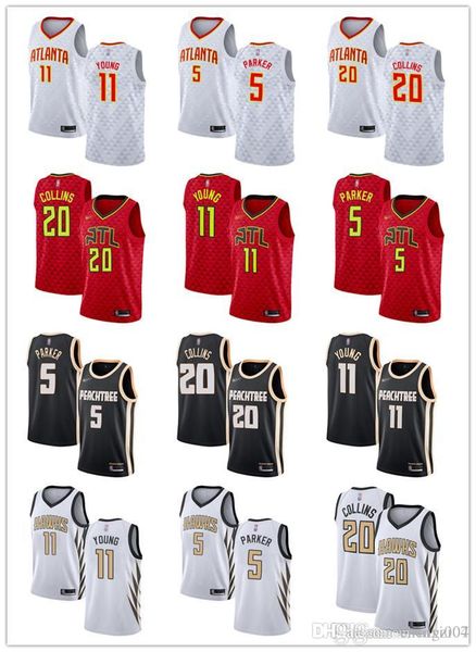 

men women youth atlanta hawks 11 trae young 5 jabari parker 20 john collins custom basketball jerseys black white red, Black;red
