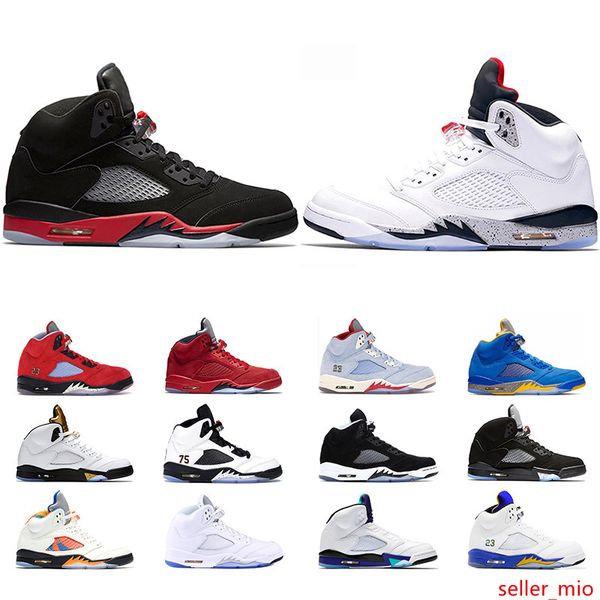 

5 men basketball shoes 5s bred fire red ice blue laney blue yellow trophy room mens trainer athletic sport sneaker online sale