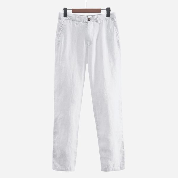 

japanese style simple men's linen casual pants loose breathable straight 100% linen pants men spring fashion trousers broek, Black