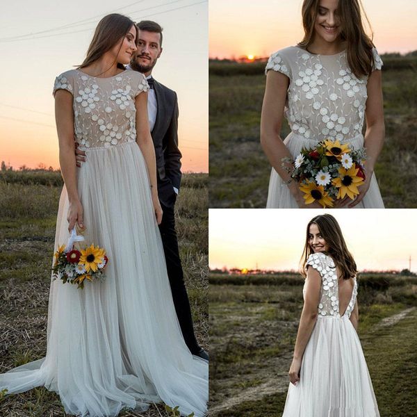 Discount Vintage Bohemian Wedding Dresses With Sleeves 2019 Jewel