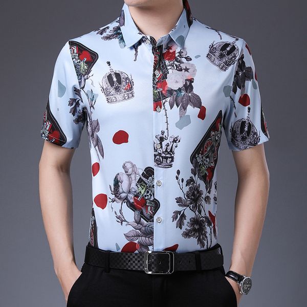 

plus size mens shirts big sizes blouse floral printed mens shirts short sleeve 100kg summer 2020 for beachshirts club party, White;black