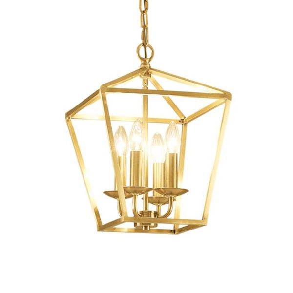 Acheter Diamant Style Cuivre Laiton Doré Pendaison Chaîne Pendentif Lampe Lampe Oiseau Cage Nid Dinning Salon Doré Pendentif Lampe Lumière De 24121