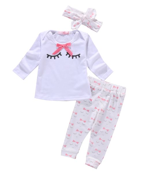 

newborn baby girl clothing sets toddler baby girl clothes spring autumn 3pcs suits ( pants+headband) infant girls outfits, White