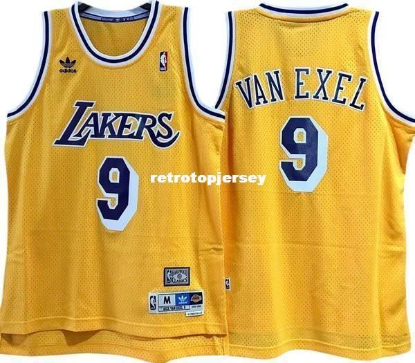 

желтый nick van exel # 9 шитые высокого качества ретро винтаж топ джерси мужская майка размер xs-6xl сшитые баскетбольные майки ncaa, Black;blue