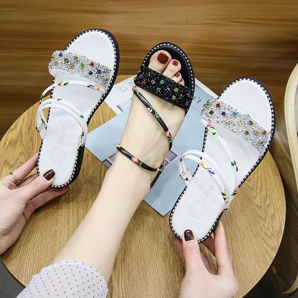 

shoes ladies' slippers slipers women glitter slides fashion low 2020 jelly soft flat rome basic rubber crystal scandals, Black
