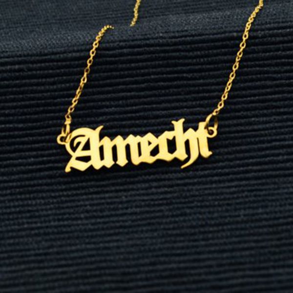 

fashion personalized custom old english name pendant alphabet letter charm stainless steel chain necklaces kid birthday gift bff, Silver