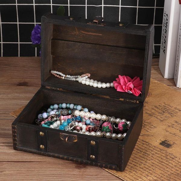 

vintage wooden jewelry box container rings earrings necklaces storage holder pgraph prop with lock jewellery case organizer, Pink;blue