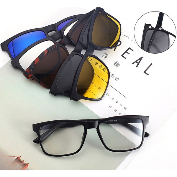 

fashion 5 lenes magnet sunglasses clip magnetic clip on sunglasses men polarized clips multipurpose myopia glasses, White;black