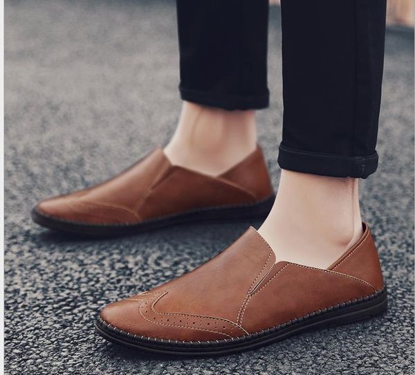 

leather men's shoes fashion casual shoes summer korean version of single shoes, Black