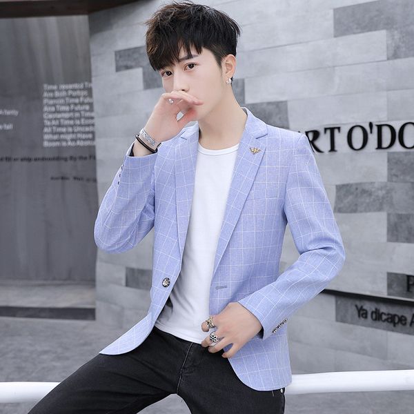 

new spring fashion luxury men's blazer terno slim plaid men's suit blezer masculino, White;black
