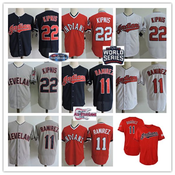 

Mens 2019 ALL-STAR PATCH #11 Jose Ramirez Jerseys Stitched white grey navy 2018 Postseason patch #22 Jason Kipnis Jersey S-3XL